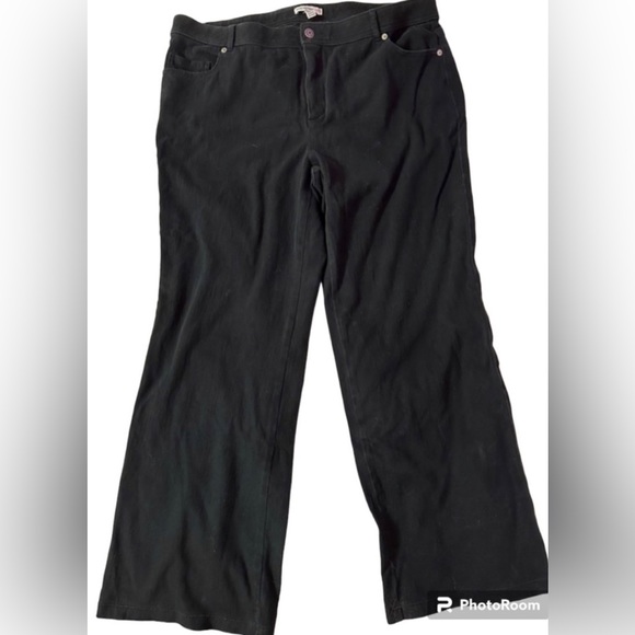 Isaac Mizrahi Live! Petite Knit Denim Wide Leg Pants -Black-w/pocket 20W - Picture 2 of 10